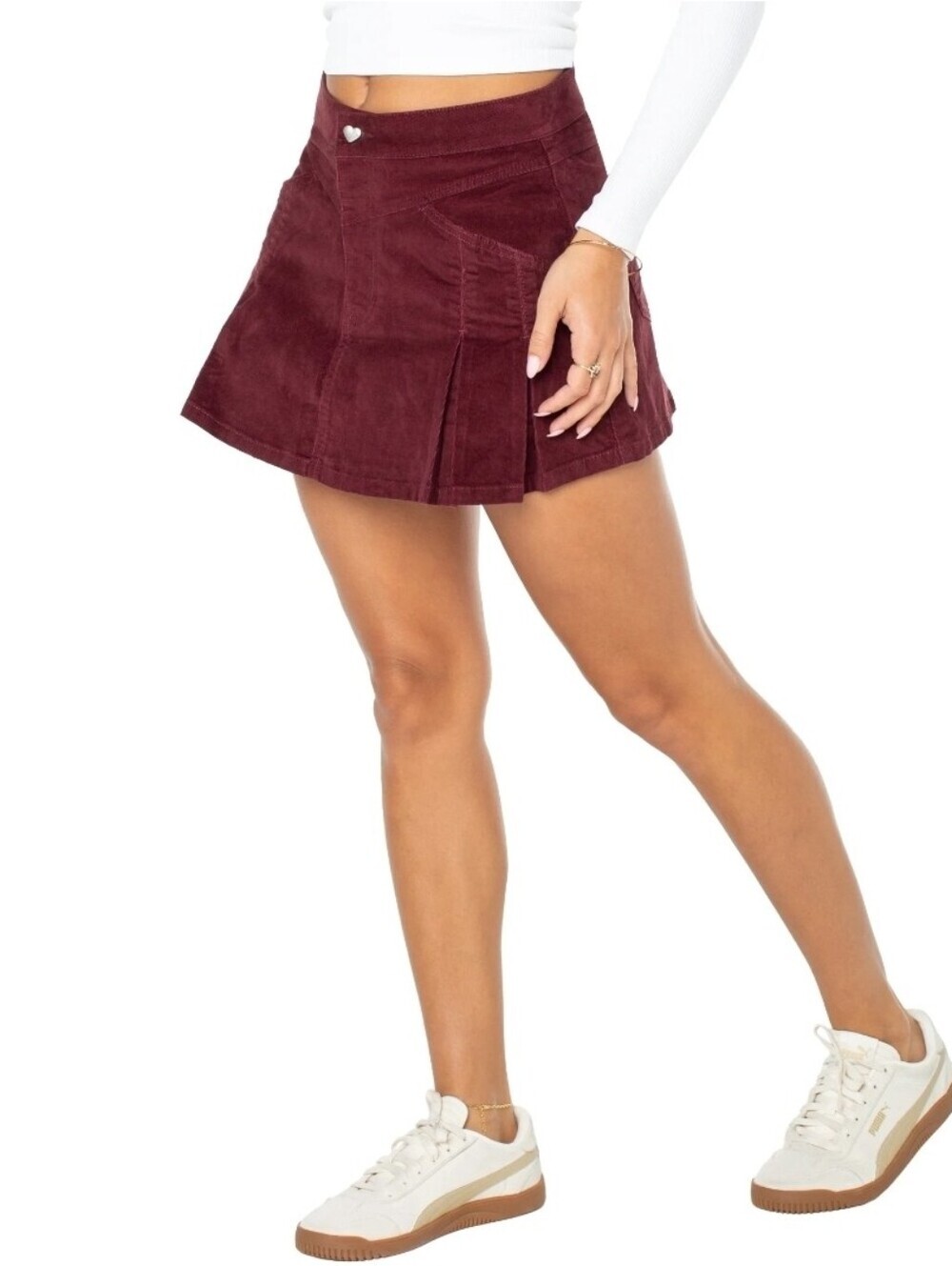 New Celebrity Pink Women's Western Pleated Corduroy Mini Skirt, Size S